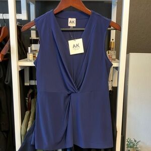 NWT Anne Klein Women's Blue Top ruched